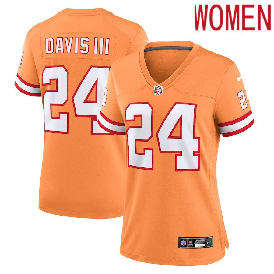 Women Tampa Bay Buccaneers 24 Carlton Davis III Nike Orange Throwback Game NFL Jersey